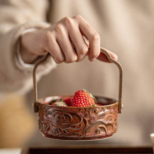 【祥云手提款果篮】陶瓷复古手提果篮家用零食糖果盒精致高端轻奢坚果水果篮点心盘子 商品图6