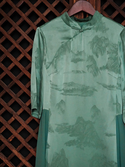 STJINGx凯喜雅x故宫| 千里江山玥盈旗袍连衣裙-铜青 商品图1