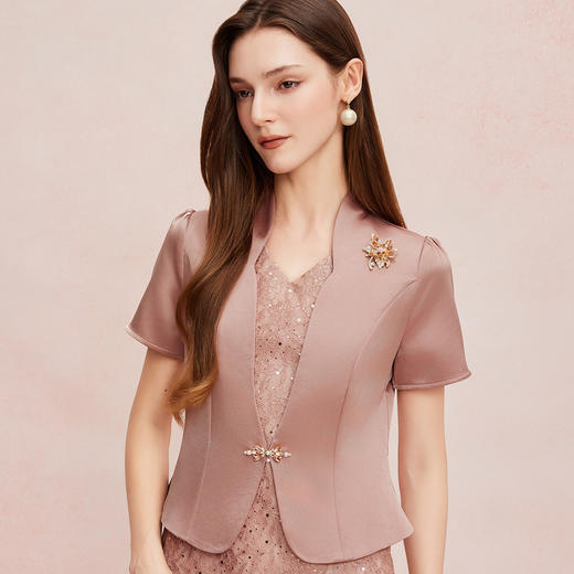 QF8C4斯尔丽25新款小立领外套端庄贵气挡肉假两件连衣裙 商品图4