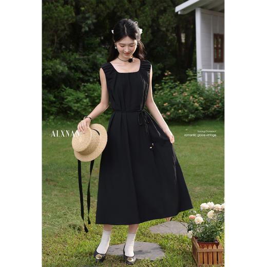 【6折秒杀】鹿向南「墨茶絮语」法式无袖黑色连衣裙夏新款时尚优雅通勤长裙女L56120 商品图2