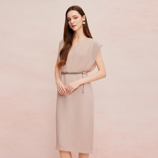 QF8C1斯尔丽25新款优雅端庄显瘦轻薄雪纺落肩连衣裙 商品图2