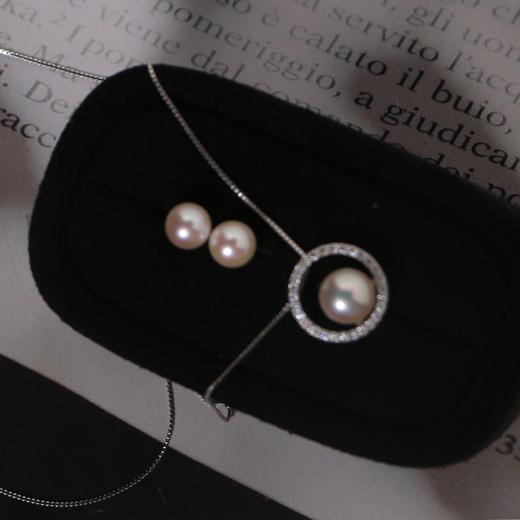 【甄珠贝】海水akoya 7-8mm 强光正圆 真多麻色圈圈吊坠 925纯银配件 商品图2