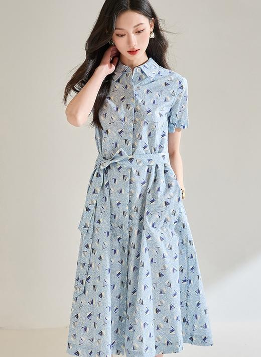 原单剪标之禾抗皱全棉印花蓝色扬帆衬衫领连衣裙 商品图6