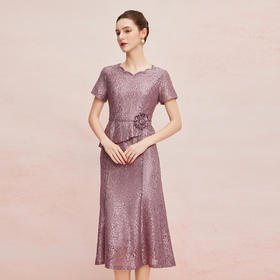 QF8C5斯尔丽25新款宴会华丽礼服立体盘花假两件刺绣蕾丝温柔端庄连衣裙