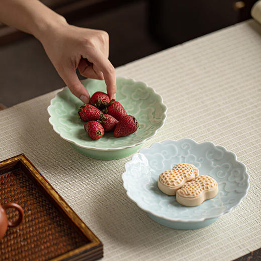 【古韵祥云高足果盘】中式禅意高脚盘陶瓷茶点盘客厅水果盘糕点干果点心盘家用复古 商品图6