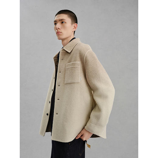 GXG男装 含兔毛浅卡其通勤短大衣外套24冬热卖G24X064028 商品图2