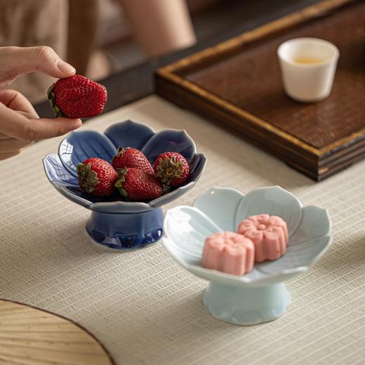 【高脚莲花青莲茶点盘】中式禅意高脚盘精致陶瓷茶点盘复古客厅水果盘茶几点心零食盘家用 商品图3