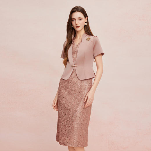 QF8C4斯尔丽25新款小立领外套端庄贵气挡肉假两件连衣裙 商品图2