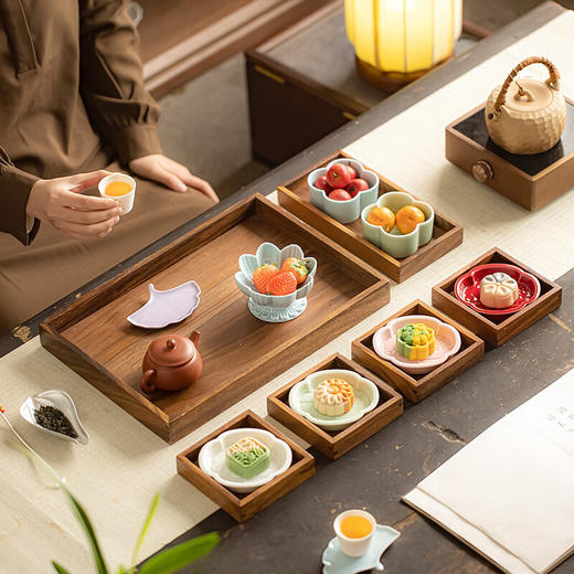 【海棠无香小碟】中式复古陶瓷高脚水果盘茶点盘家用点心碟子禅意干果盘零食糕点盘 商品图0