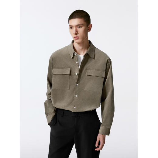 GXG男装 卡其色灯芯绒简约翻领长袖衬衫  秋季热卖G24X033044 商品图4