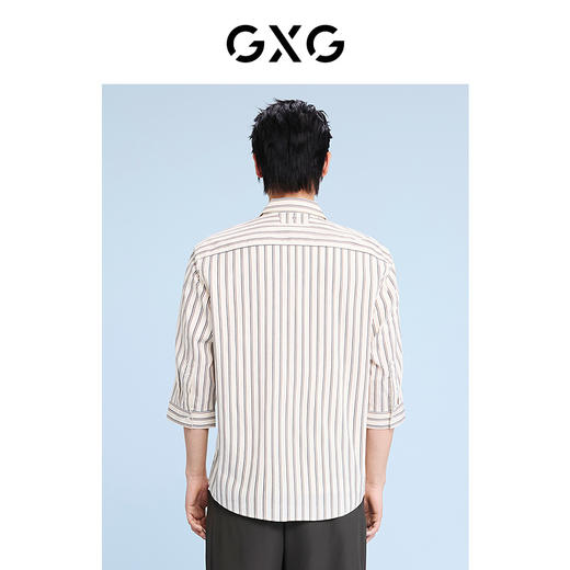 GXG男装   杏色条纹翻领七分袖衬衫 宽松休闲透气 夏季热卖G24X232013 商品图3