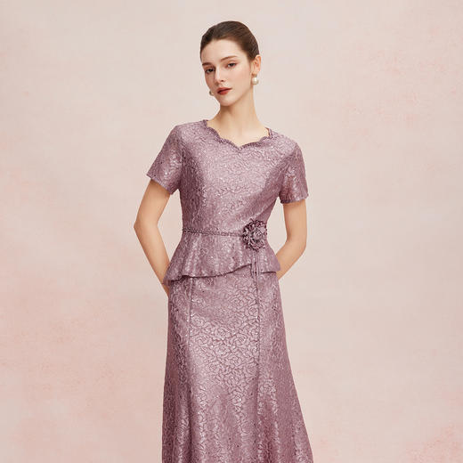 QF8C5斯尔丽25新款宴会华丽礼服立体盘花假两件刺绣蕾丝温柔端庄连衣裙 商品图4