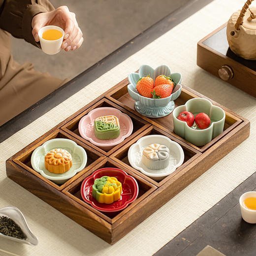 【海棠无香小碟】中式复古陶瓷高脚水果盘茶点盘家用点心碟子禅意干果盘零食糕点盘 商品图2