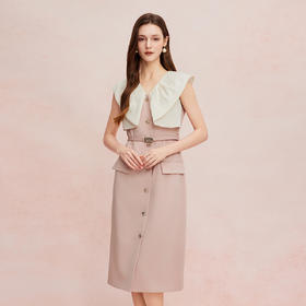 QF8C2斯尔丽25新款直身优雅白领气质轻奢宴会撞色立裁领连衣裙