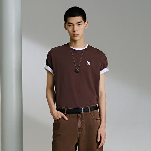 GXG男装 红咖植绒印花短袖T恤 舒适休闲夏季热卖短袖T恤 G24X442088 商品图2