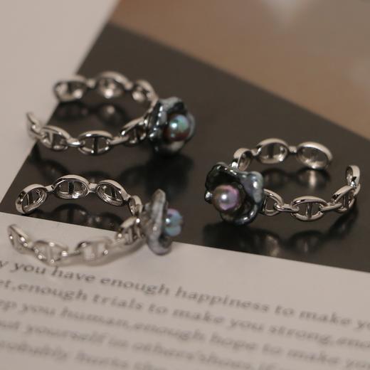 【甄珠贝】星殒 甜酷风  荷包蛋戒指 时髦猪鼻子款纯银配件 大溪地黑珍珠keshi包裹真多麻色akoya 莫名协调 商品图6