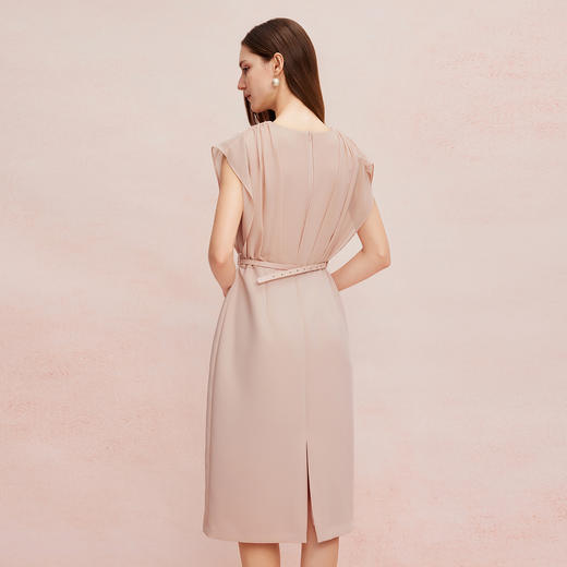 QF8C1斯尔丽25新款优雅端庄显瘦轻薄雪纺落肩连衣裙 商品图1