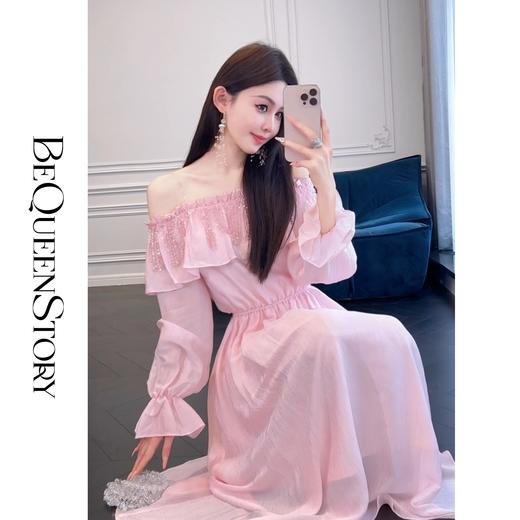 BeQueenStory【恋恋女神】2025新款醋酸一字肩荷叶边连衣裙&上衣 商品图2