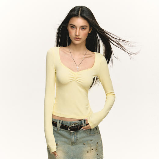 Ariseism 美式复古长袖T恤女2025春秋新款内搭上衣修身打底衫 商品图1