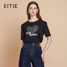 EITIE爱特爱夏季新款百搭打底舒适弹力圆领印花T恤女7702404