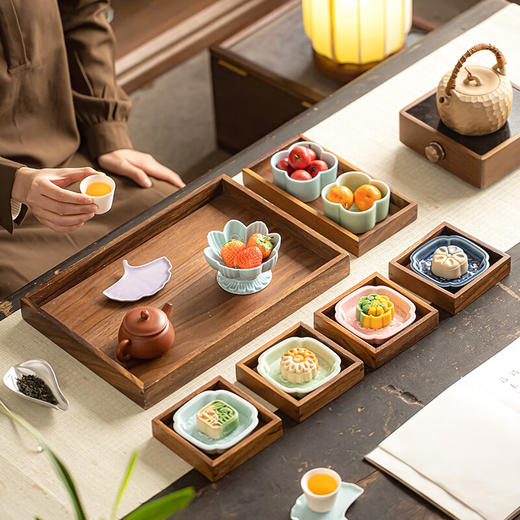 【四方山茶花小蝶】禅意茶点盘中式复古陶瓷果盘家用客厅零食盘糖果盘水果盘干果盘 商品图1