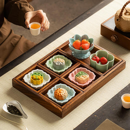 【莲瓣荷花小蝶】中式复古禅意茶点盘陶瓷精致小号点心盘零食盘家用果碟托盘 商品图3