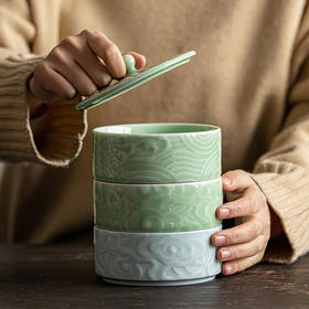 【陶瓷带盖果篮】中式陶瓷带盖干果收纳盒茶室糖果零食茶点盘可叠加家用客厅点心盒