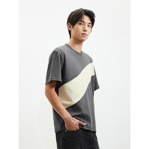 2025春夏热卖GXG男士短袖经典圆领拼接设计休闲百搭男士短袖 商品图3