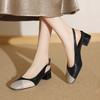 【预售5天】方头粗跟包头凉鞋女夏新款拼色真皮浅口高跟鞋时尚后空跟凉鞋ZF&25091 商品缩略图4