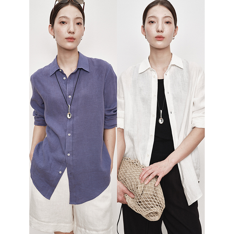 UMILAB｜海盐*静奢亚麻系列100%砂洗亚麻 随性轻盈凉感衬衫H1280W