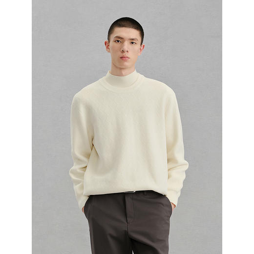 GXG男装 白色肌理提花毛衣通勤针织衫  热卖毛衣G24X204017 商品图3