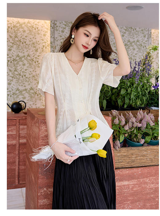 女神范V领衬衫+百褶群两件套 HR-HBLJRA1146-6 商品图5