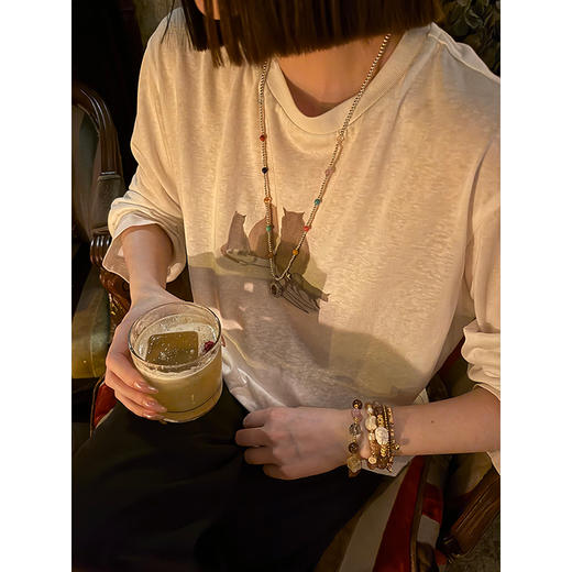 UMILAB｜剪影*不费力慵懒 原创印花天丝棉轻薄防晒宽松T长袖T751M 商品图3