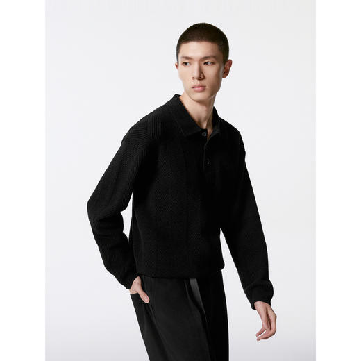 GXG男装   斜纹翻领毛衫男宽松针织毛衣 24年秋G24X203002 商品图3