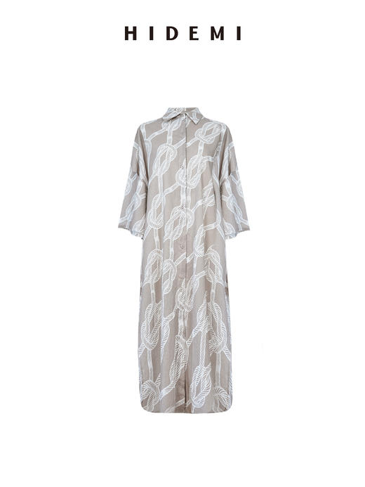 HIDEMI度假系列甄选进口多重水洗亚麻小众原创印花七分袖衬衫连衣裙 商品图9