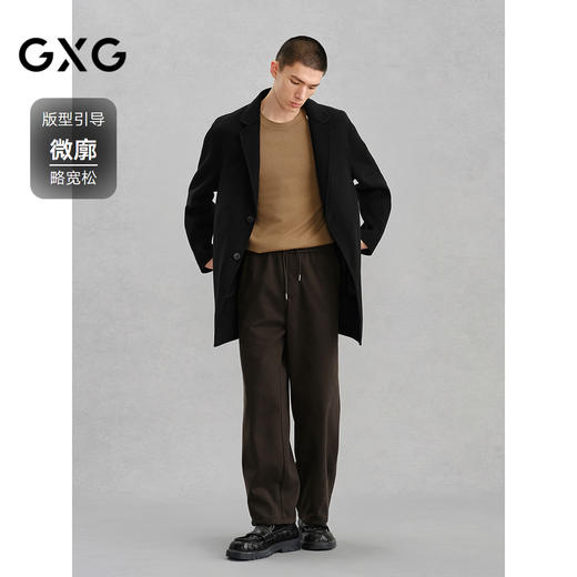 GXG男装   黑色精致绣花通勤长款大衣 24冬热卖G24X264011 商品图1
