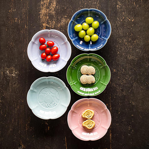 【高脚海浪六瓣盘】中式禅意茶点盘高脚点心盘家用陶瓷干果坚果托盘精致水果盘子 商品图7