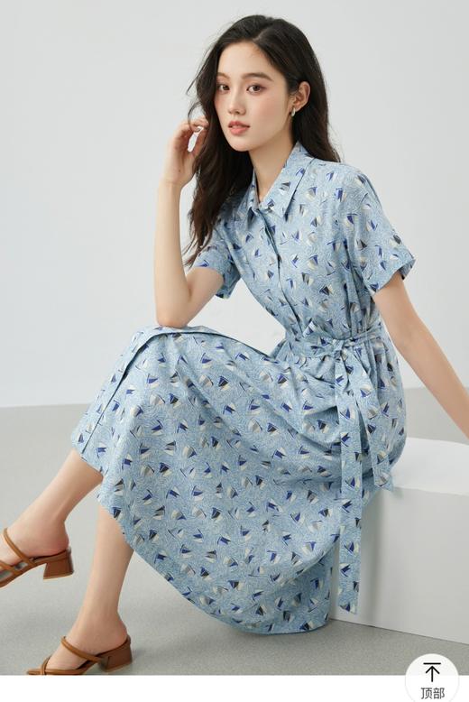 原单剪标之禾抗皱全棉印花蓝色扬帆衬衫领连衣裙 商品图11