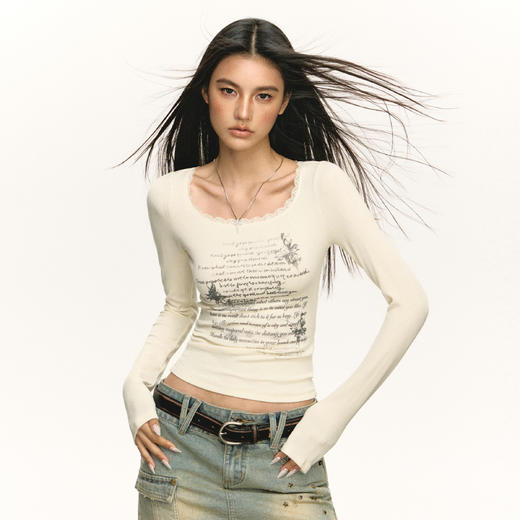 Ariseism 美式复古辣妹修身长袖T恤女2025春秋新款内搭上衣打底衫 商品图2