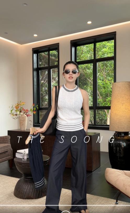 THESOONG"减龄美学"法式亚麻棉纱细腻肌理感绞花针织背心HWBX6836 商品图0