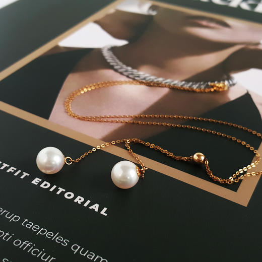 【天然正品】AU750黄金镶2颗天然约8.2MM akoya海水珍珠吊坠项链46CM（长度可调节）女士现售价：1480特价！290525NJM10 商品图4