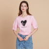EITIE爱特爱夏季新款圆领亮片刺绣印花短袖纯棉T恤上衣女7702403 商品缩略图3
