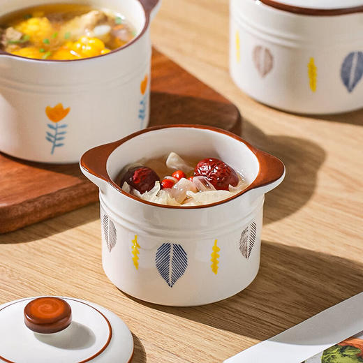 【千叶小黄花双耳炖盅】陶瓷隔水炖盅家用带盖燕窝盅蒸蛋盅煨汤小瓦罐婴儿辅食汤盅一人食 商品图2