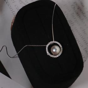 【甄珠贝】海水akoya 7-8mm 强光正圆 真多麻色圈圈吊坠 925纯银配件