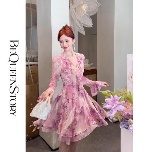 BeQueenStory【春日紫罗兰】法式轻奢荷叶边欧若风连衣裙女新款 商品图3