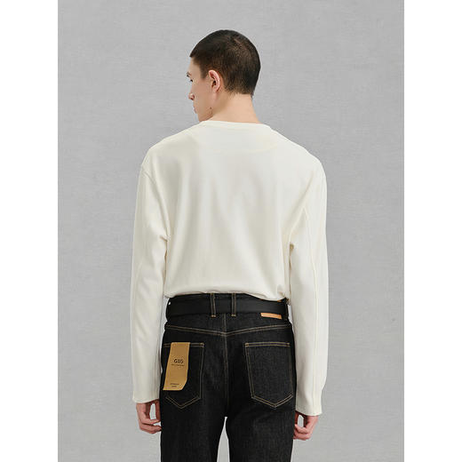 GXG男装  白色简约宽松通勤长袖T恤 24冬热卖G24X344011 商品图4