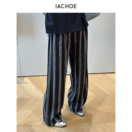 棉仓3631518010-IACHOE条纹亚麻透气休闲裤 商品图2