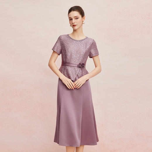 QF8C3斯尔丽25新款礼服立体蕾丝搭配A字摆假两件连衣裙 商品图0