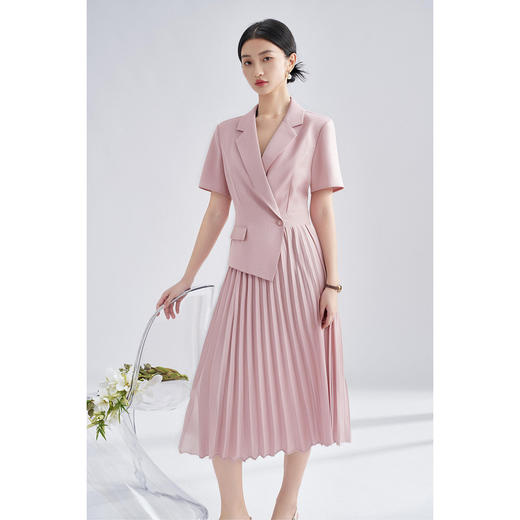 【气质西装裙】2025夏季时尚通勤拼接百褶短袖连衣裙5M25BL1984 商品图5