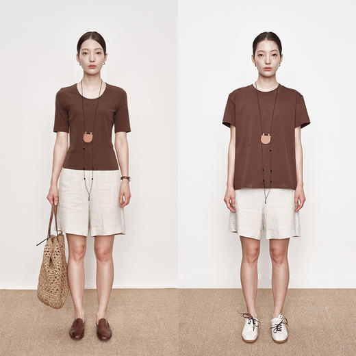 UMILAB｜白茶*静奢亚麻系列 100%水洗亚麻 极简半松紧短裤P1270W 商品图4